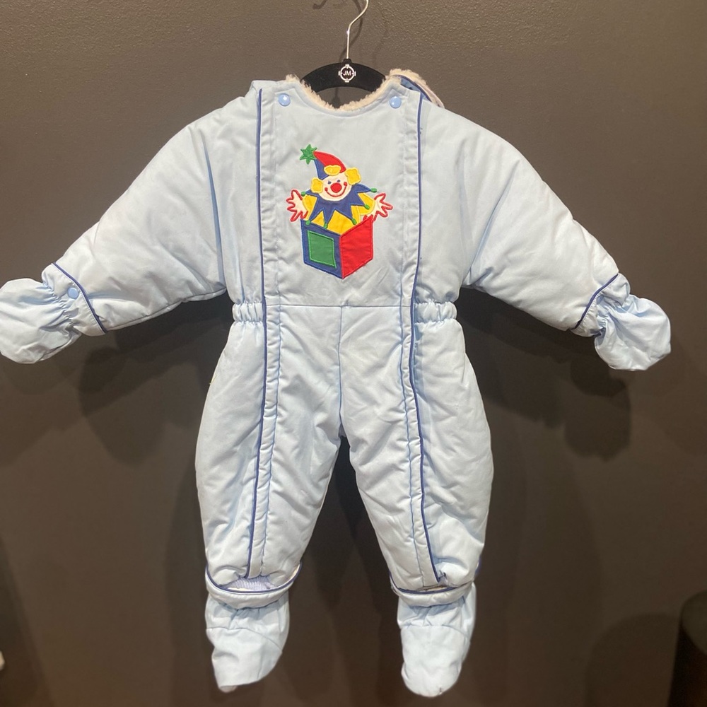 Vintage Weather Tamer Baby Blue Snowsuit with Clown Design